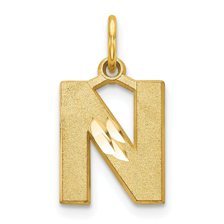 Lovely Rita's Pendants & Charms 14k Yellow Gold Satin Diamond Cut Finish Letter N Initial Charm Pendant