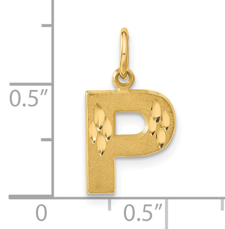 Lovely Rita's Pendants & Charms 14k Yellow Gold Satin Diamond Cut Finish Letter P Initial Charm Pendant