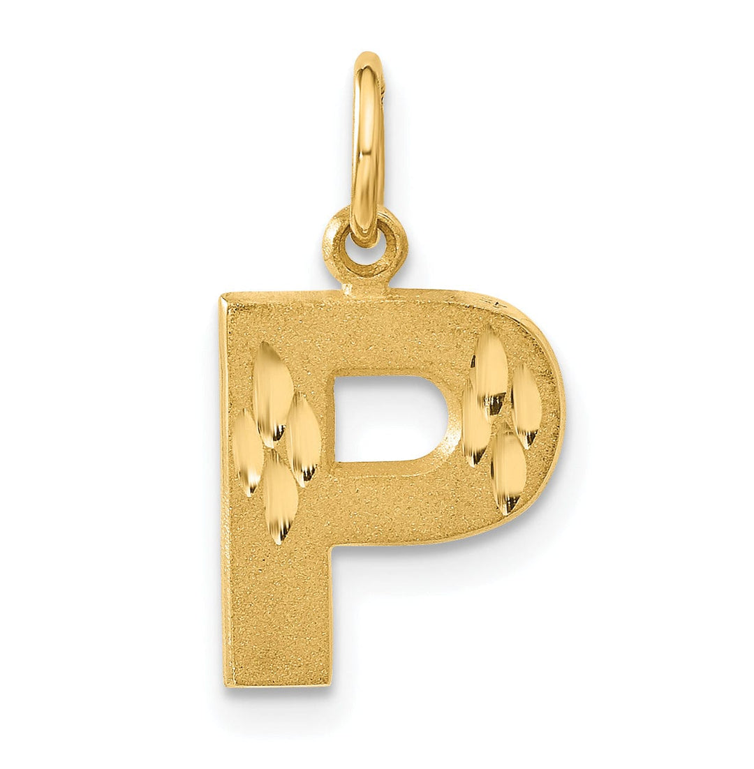Lovely Rita's Pendants & Charms 14k Yellow Gold Satin Diamond Cut Finish Letter P Initial Charm Pendant