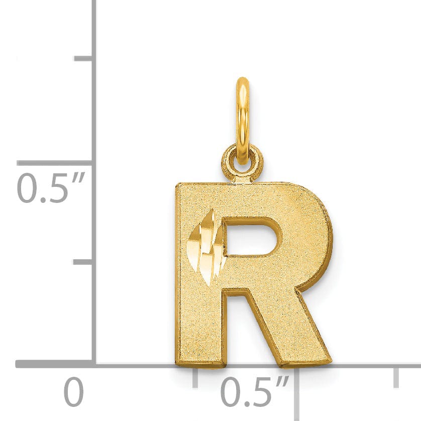 Lovely Rita's Pendants & Charms 14k Yellow Gold Satin Diamond Cut Finish Letter R Initial Charm Pendant