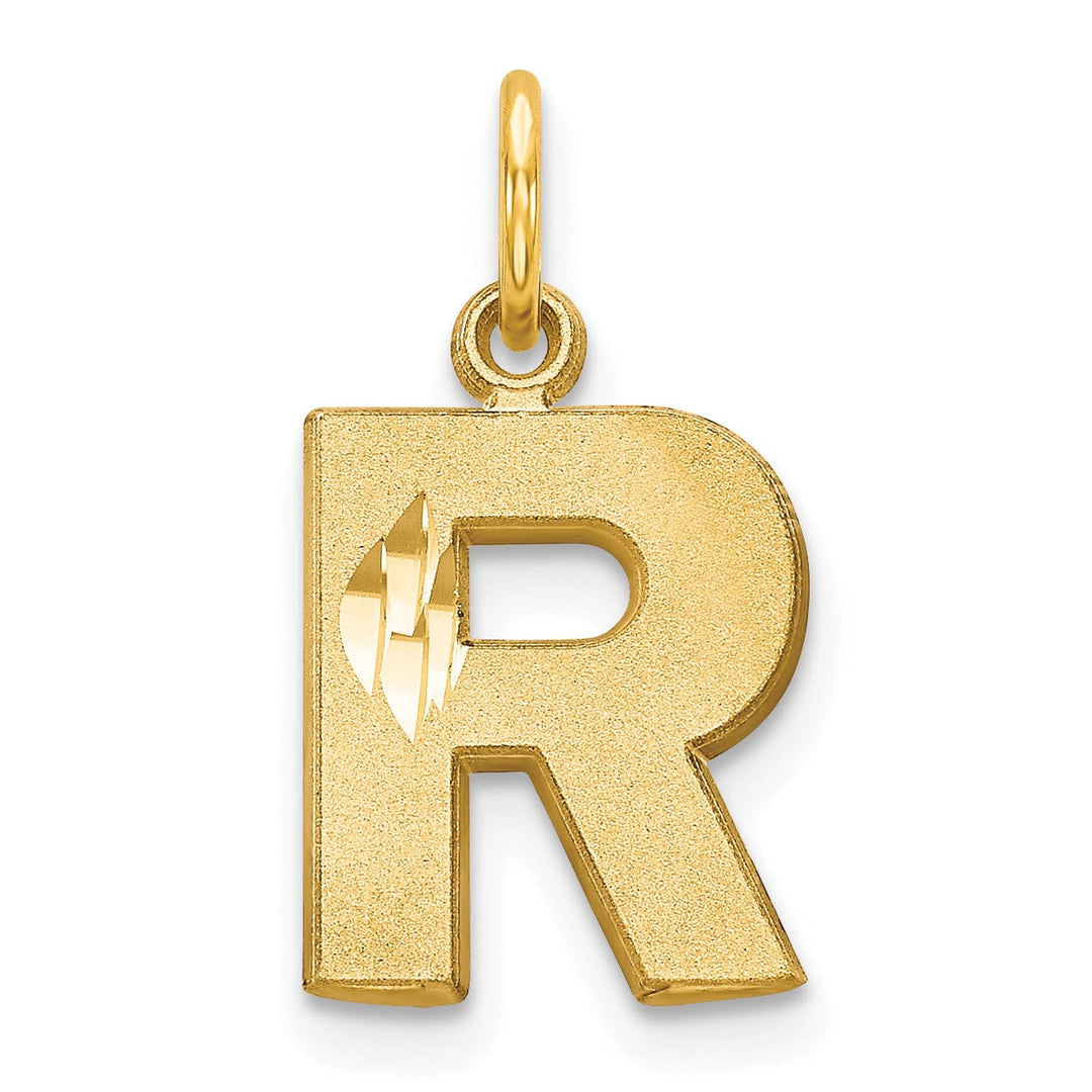 Lovely Rita's Pendants & Charms 14k Yellow Gold Satin Diamond Cut Finish Letter R Initial Charm Pendant