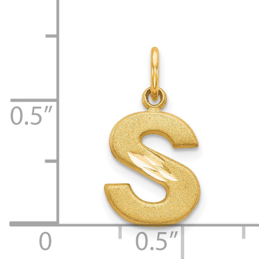 Lovely Rita's Pendants & Charms 14k Yellow Gold Satin Diamond Cut Finish Letter S Initial Charm Pendant