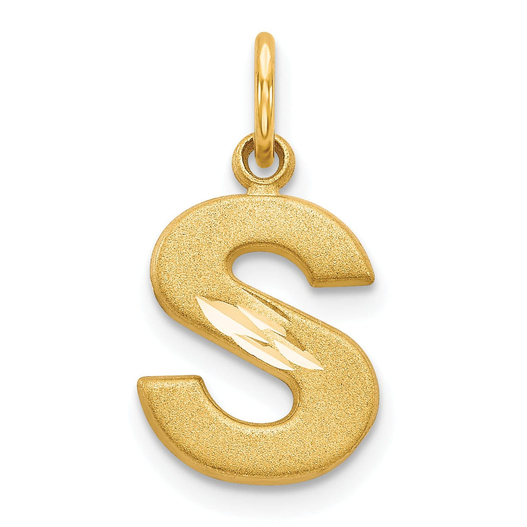 Lovely Rita's Pendants & Charms 14k Yellow Gold Satin Diamond Cut Finish Letter S Initial Charm Pendant