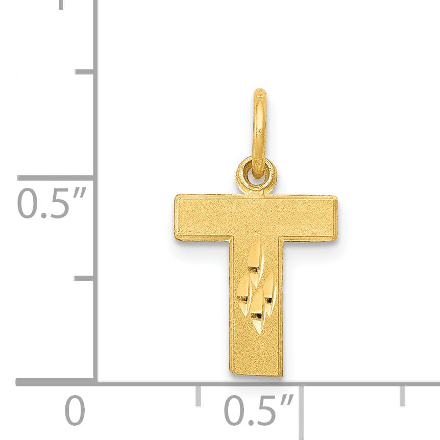 Lovely Rita's Pendants & Charms 14k Yellow Gold Satin Diamond Cut Finish Letter T Initial Charm Pendant