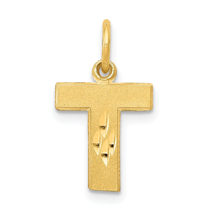 Lovely Rita's Pendants & Charms 14k Yellow Gold Satin Diamond Cut Finish Letter T Initial Charm Pendant
