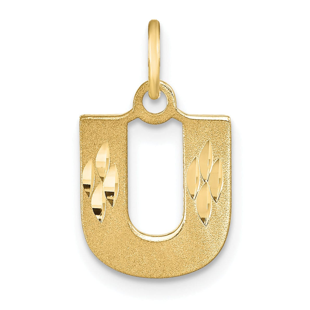 Lovely Rita's Pendants & Charms 14k Yellow Gold Satin Diamond Cut Finish Letter U Initial Charm Pendant