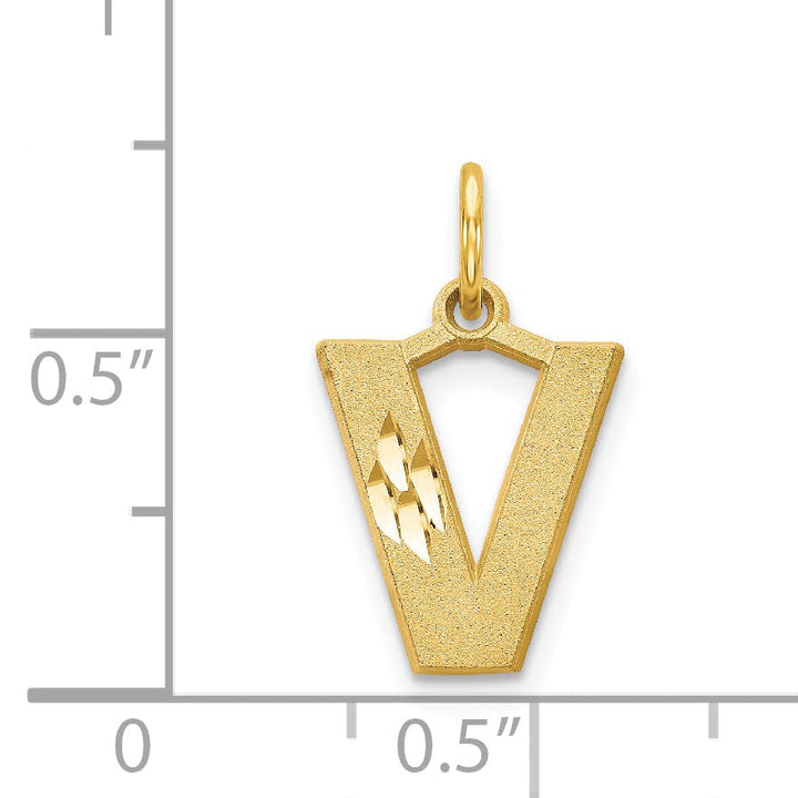 Lovely Rita's Pendants & Charms 14k Yellow Gold Satin Diamond Cut Finish Letter V Initial Charm Pendant