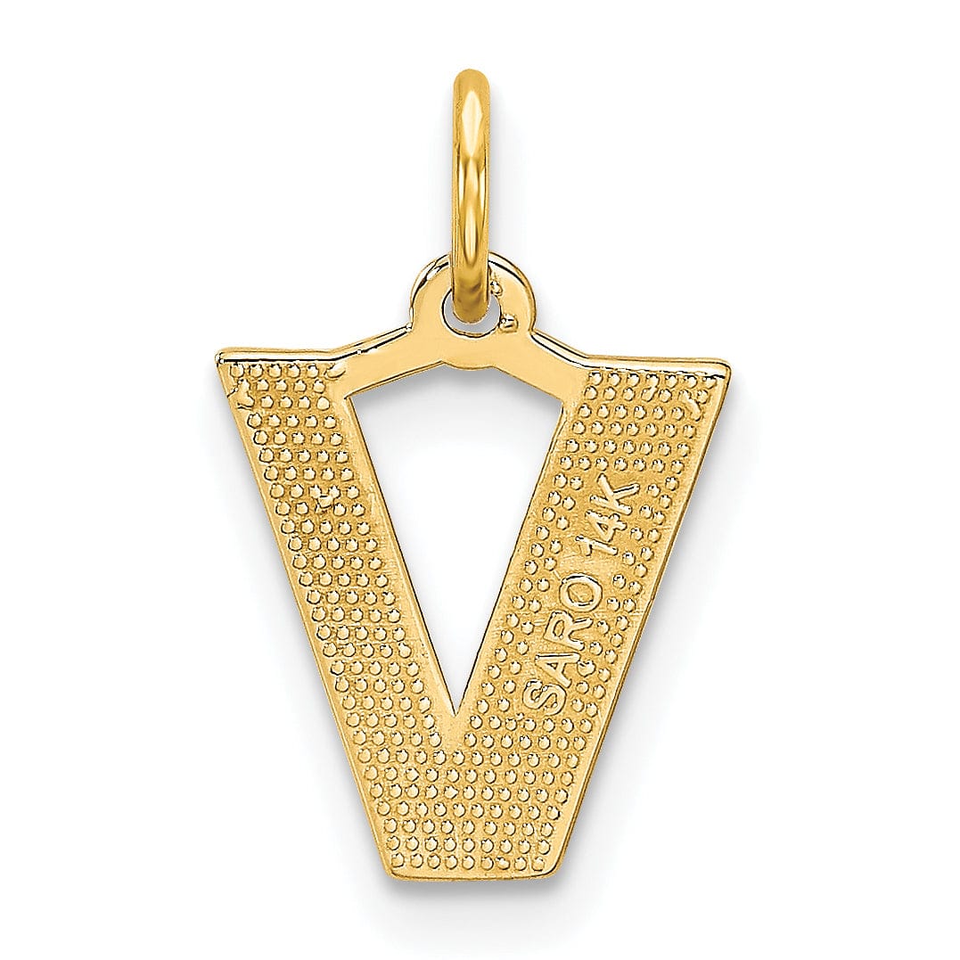 Lovely Rita's Pendants & Charms 14k Yellow Gold Satin Diamond Cut Finish Letter V Initial Charm Pendant