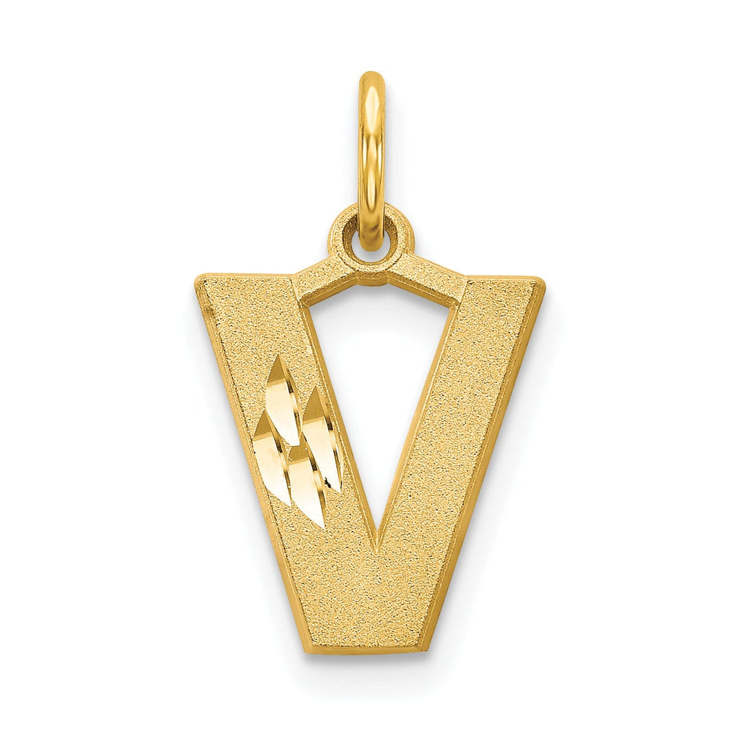 Lovely Rita's Pendants & Charms 14k Yellow Gold Satin Diamond Cut Finish Letter V Initial Charm Pendant