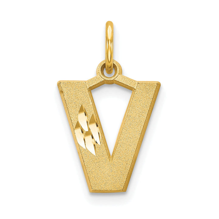 Lovely Rita's Pendants & Charms 14k Yellow Gold Satin Diamond Cut Finish Letter V Initial Charm Pendant