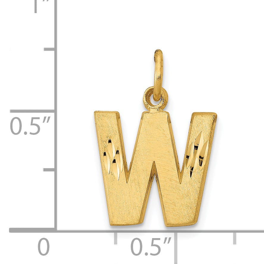 Lovely Rita's Pendants & Charms 14k Yellow Gold Satin Diamond Cut Finish Letter W Initial Charm Pendant