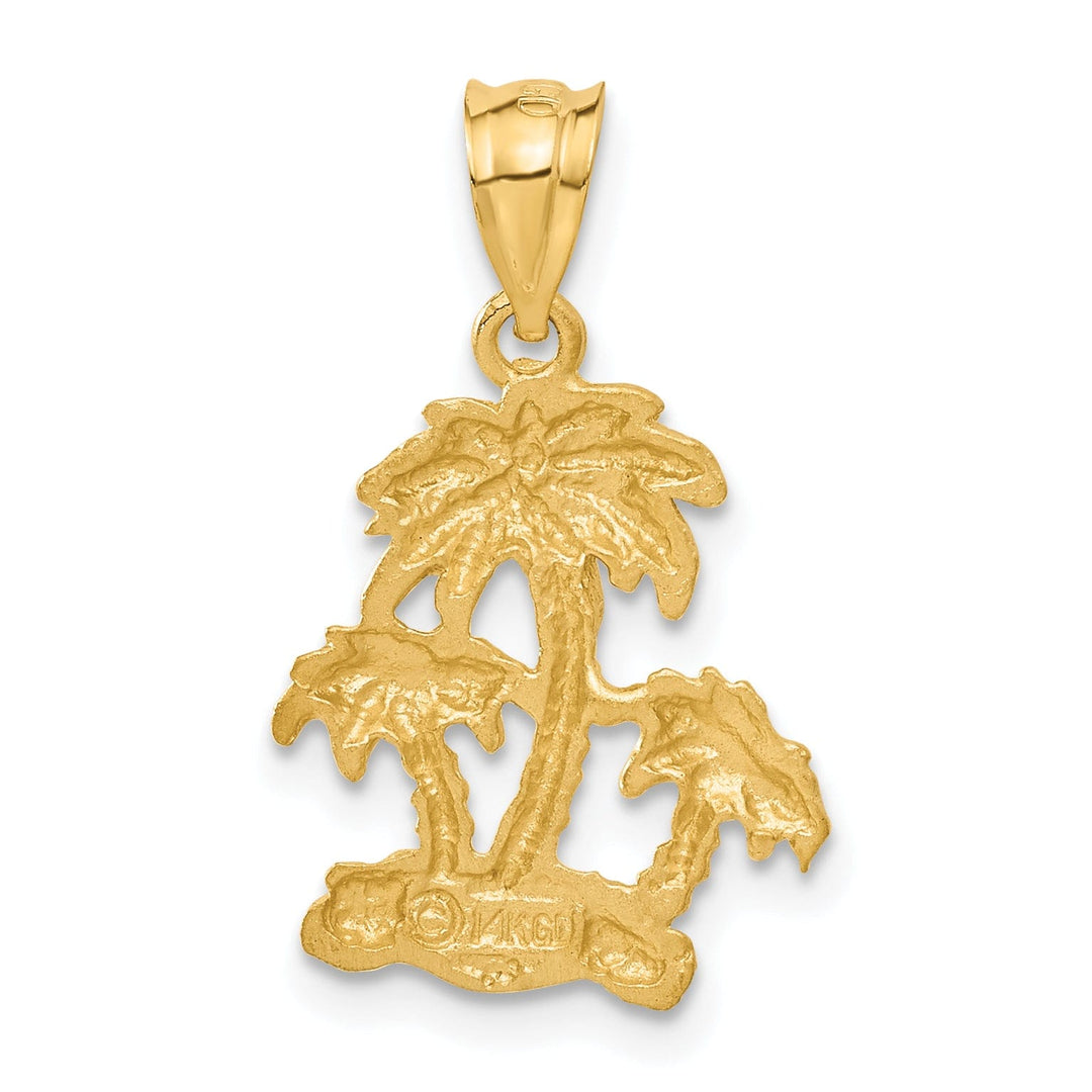 Lovely Rita's Pendants & Charms 14k Yellow Gold Satin Diamond Cut Finish Open-Backed 3-Palm Trees on Island Charm Pendant