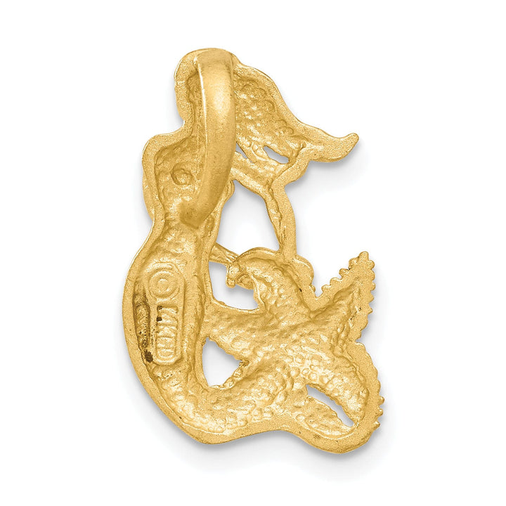 Lovely Rita's Pendants & Charms 14k Yellow Gold Satin Diamond Cut Finish Open-Backed Mermaid With Star Fish Design Charm Pendant