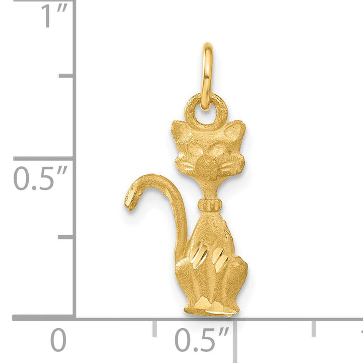 Lovely Rita's Pendants & Charms 14k Yellow Gold Satin Diamond Cut Finish Tom Cat Sitting Design Charm Pendant