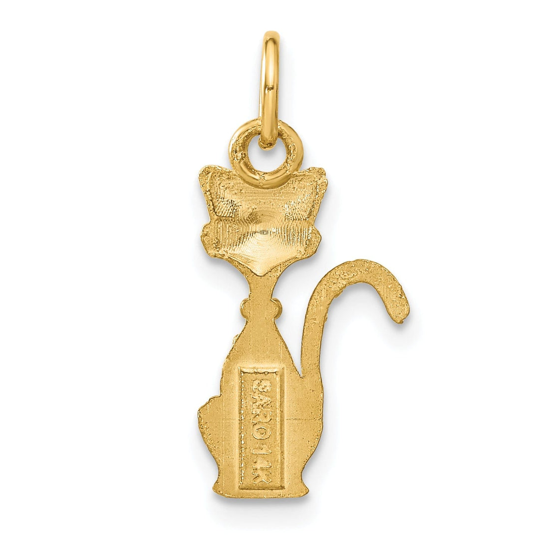 Lovely Rita's Pendants & Charms 14k Yellow Gold Satin Diamond Cut Finish Tom Cat Sitting Design Charm Pendant