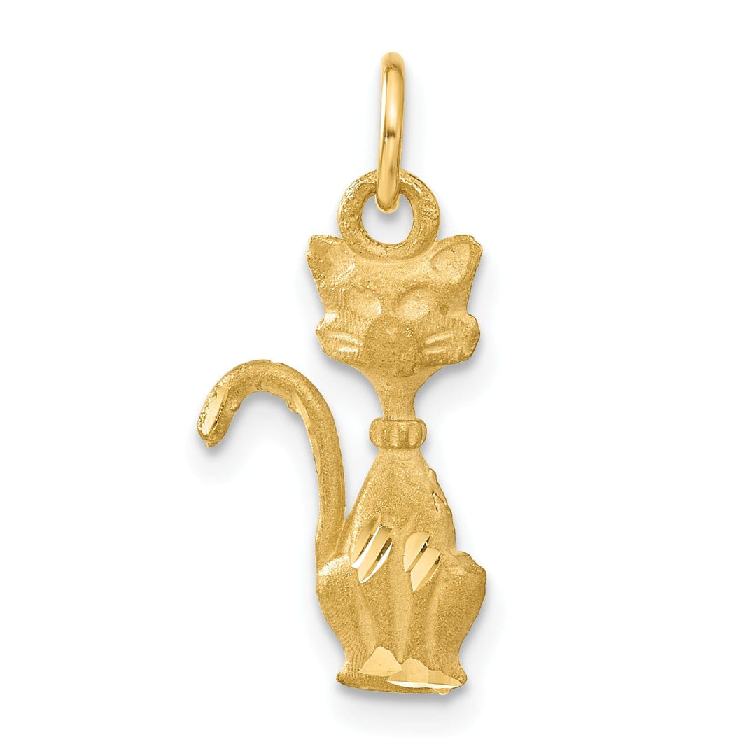 Lovely Rita's Pendants & Charms 14k Yellow Gold Satin Diamond Cut Finish Tom Cat Sitting Design Charm Pendant