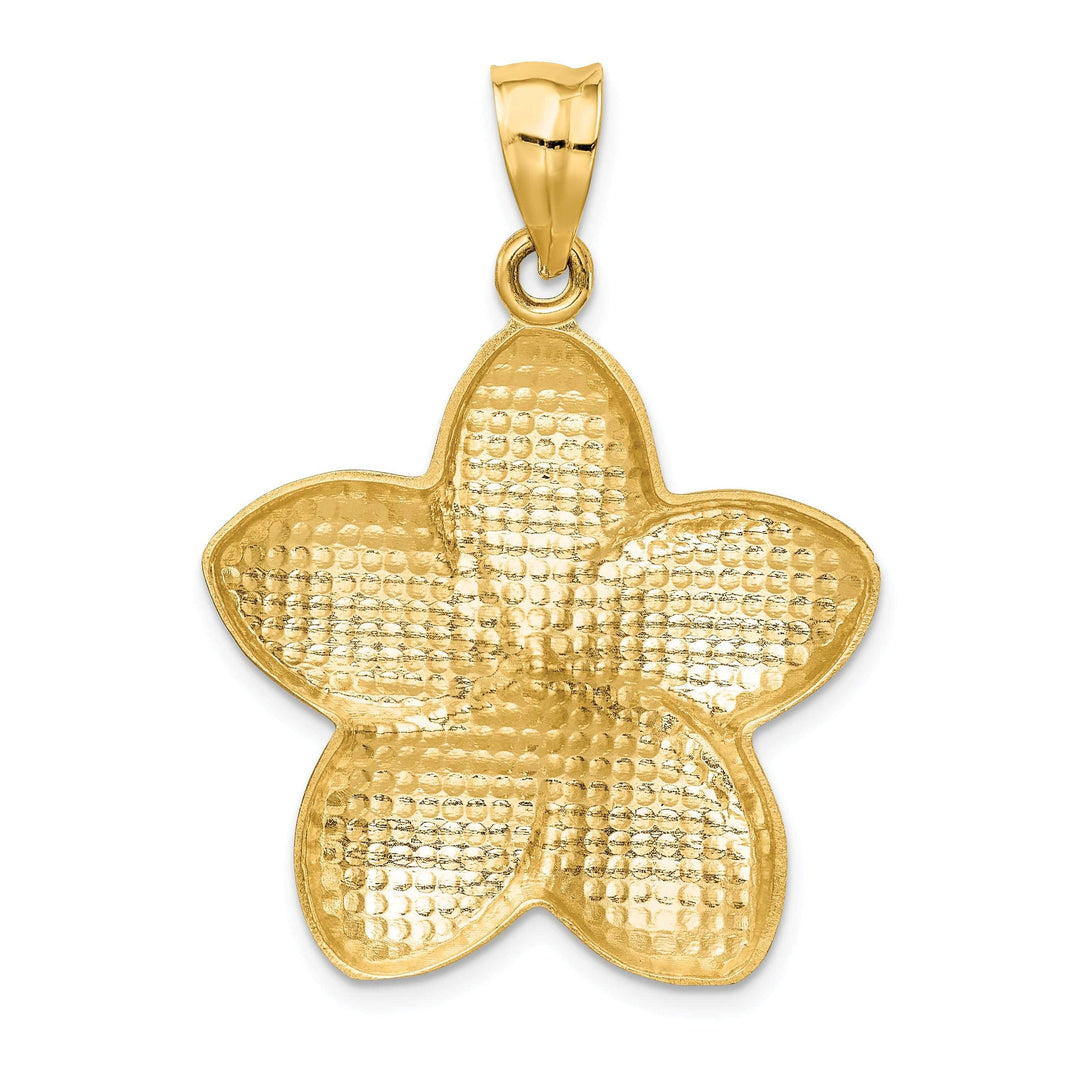 Lovely Rita's Pendants & Charms 14k Yellow Gold Satin Diamond-cut Solid Casted Open-Back Polished Textured Finish Large Plumeria Charm Pendant
