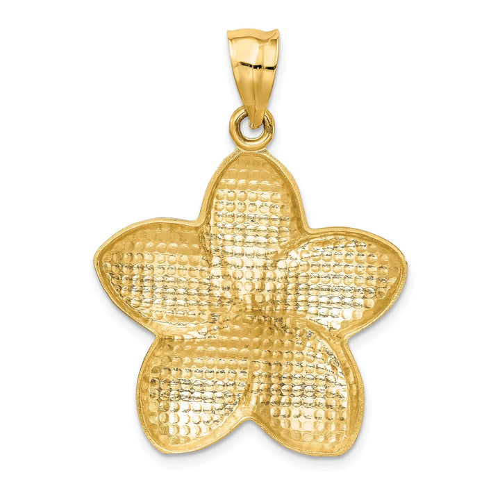 Lovely Rita's Pendants & Charms 14k Yellow Gold Satin Diamond-cut Solid Casted Open-Back Polished Textured Finish Large Plumeria Charm Pendant