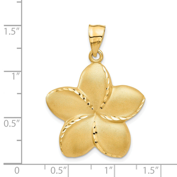 Lovely Rita's Pendants & Charms 14k Yellow Gold Satin Diamond-cut Solid Casted Open-Back Polished Textured Finish Large Plumeria Charm Pendant
