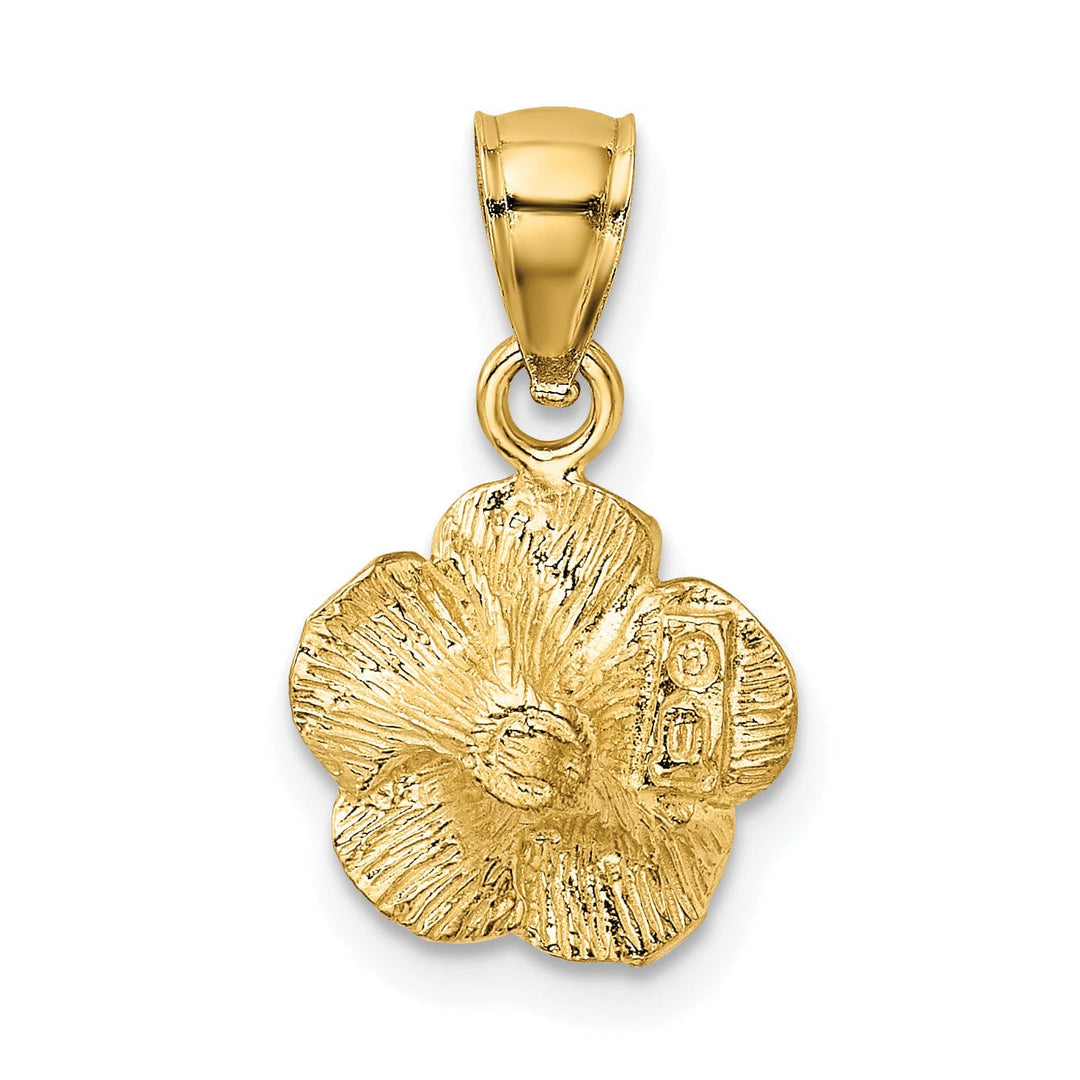 Lovely Rita's Pendants & Charms 14k Yellow Gold Satin Diamond-cut Solid Casted Textured Back Brushed Finish Hibiscus Charm Pendant