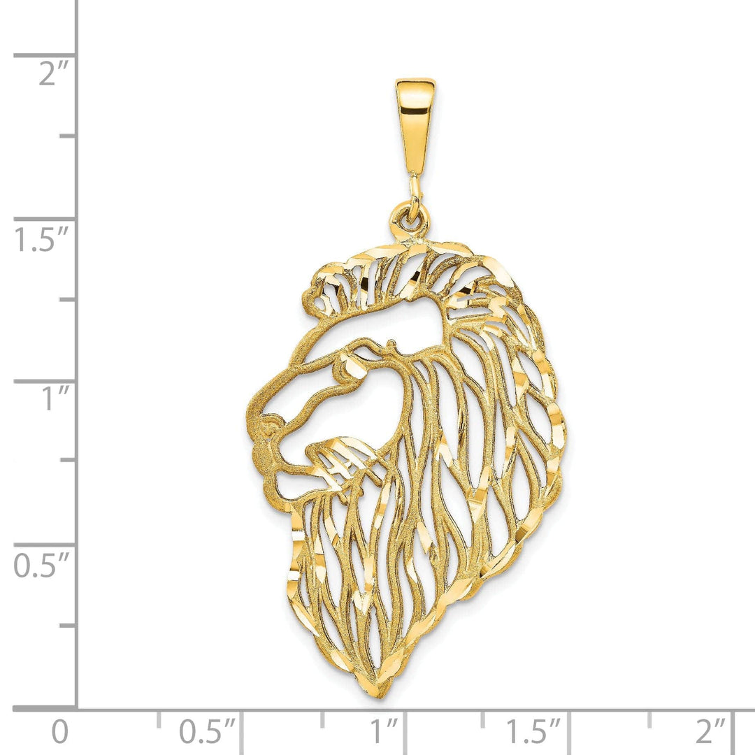 Lovely Rita's Pendants & Charms 14k Yellow Gold Satin Diamont Cut Finish Filigree Lion Head Design Charm Pendant