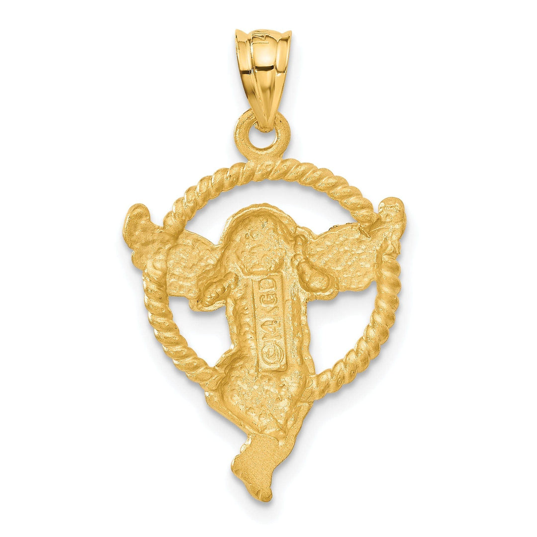 Lovely Rita's Pendants & Charms 14k Yellow Gold Satin Finish Solid Angel in Circle Shape Pendant