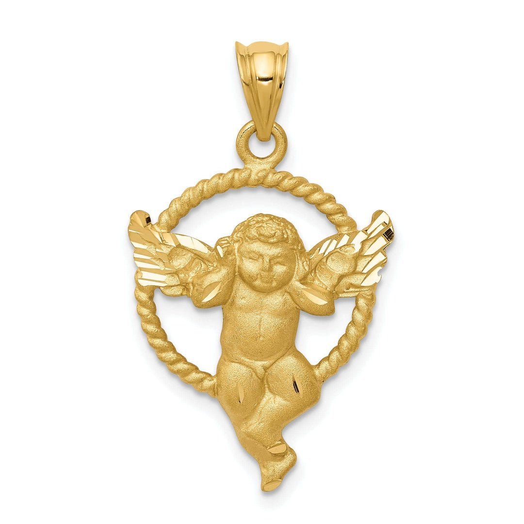Lovely Rita's Pendants & Charms 14k Yellow Gold Satin Finish Solid Angel in Circle Shape Pendant