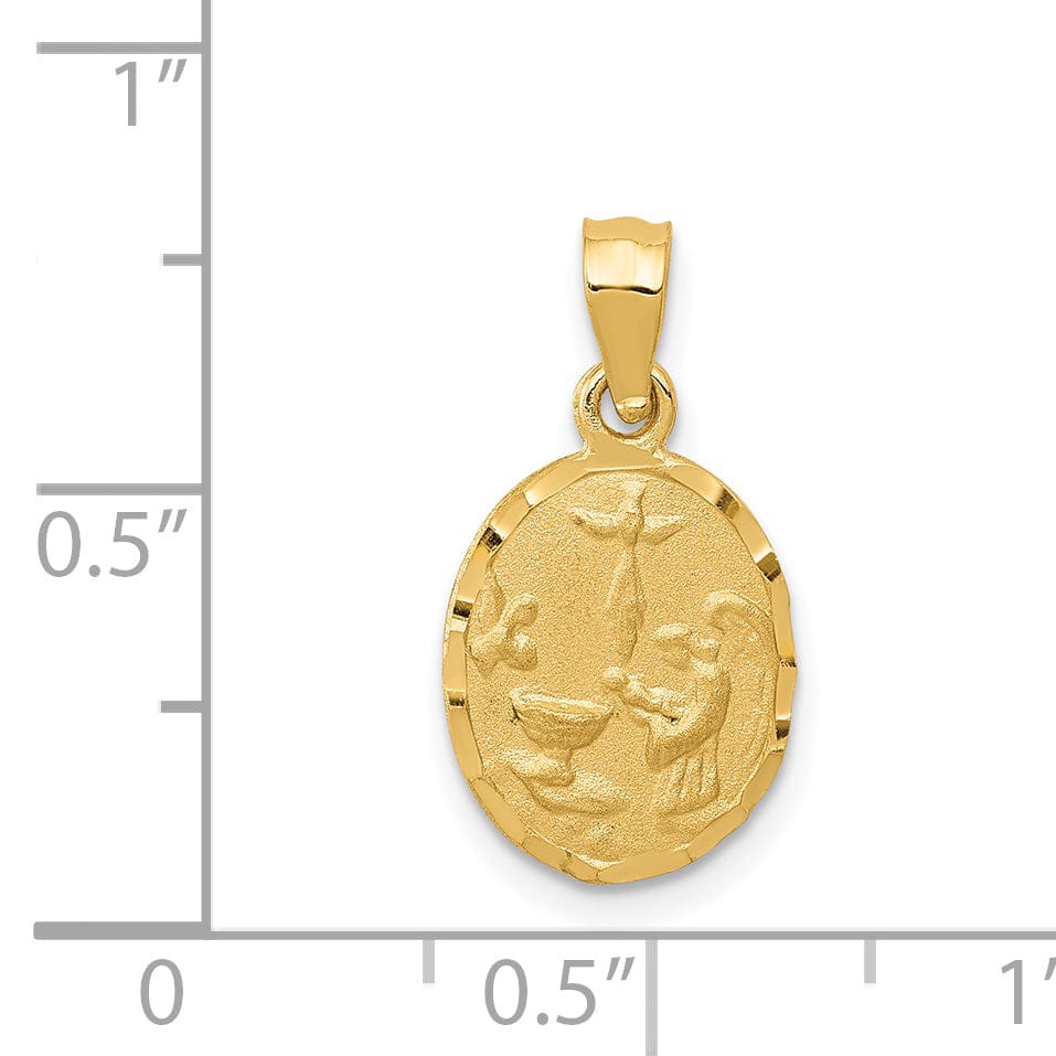 Lovely Rita's Pendants & Charms 14K Yellow Gold Satin Polished D.C Finish Oval Shape Baptism Pendant