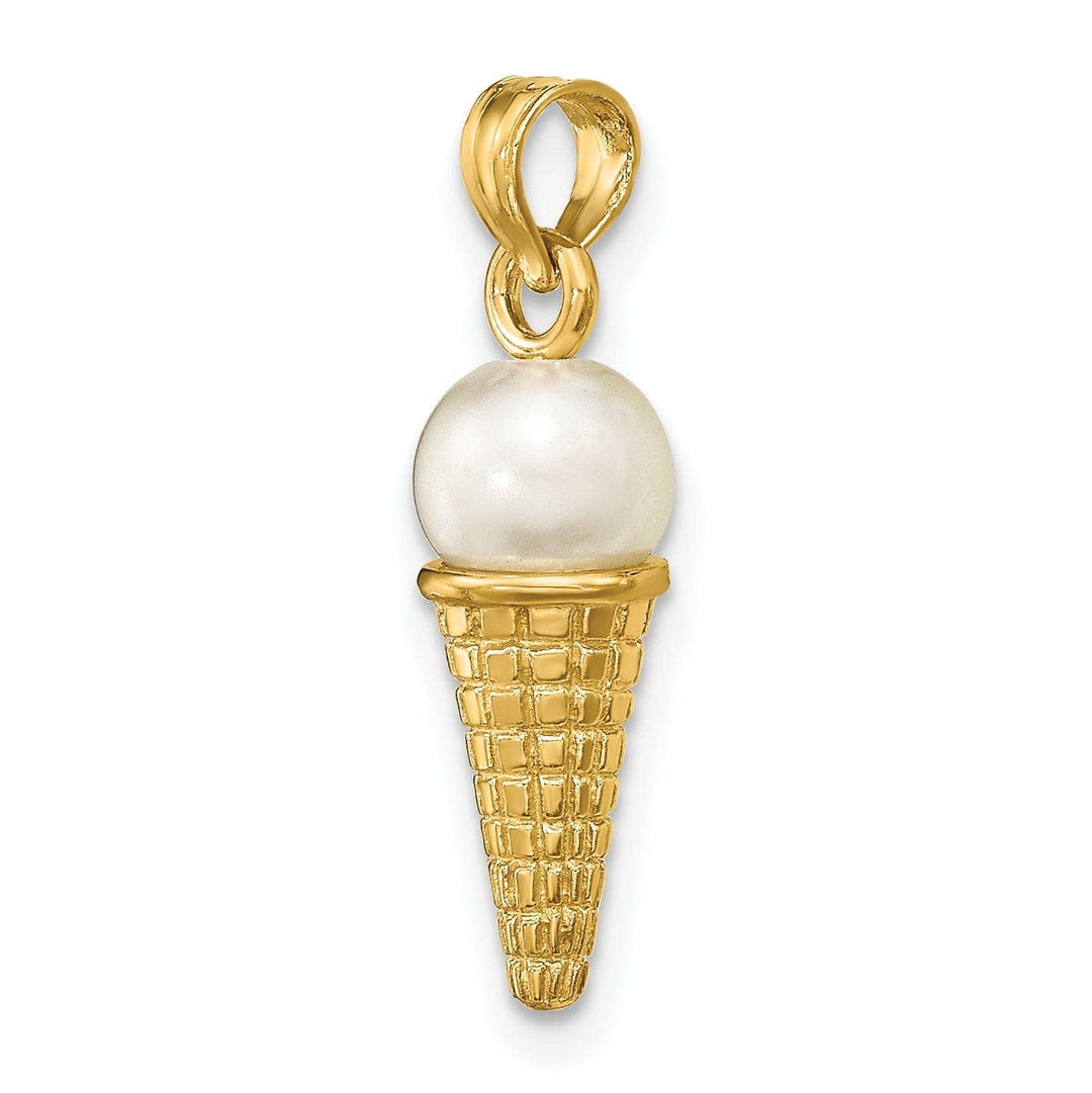 Lovely Rita's Pendants & Charms 14K Yellow Gold Satin Polished Finish 3-D with White Bead Ice Cream Cone Charm