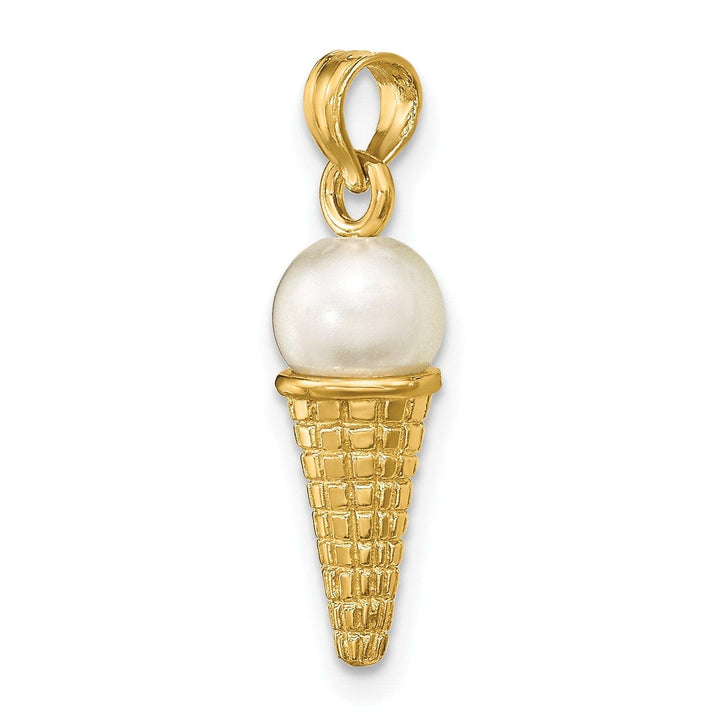Lovely Rita's Pendants & Charms 14K Yellow Gold Satin Polished Finish 3-D with White Bead Ice Cream Cone Charm