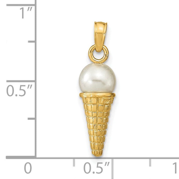Lovely Rita's Pendants & Charms 14K Yellow Gold Satin Polished Finish 3-D with White Bead Ice Cream Cone Charm