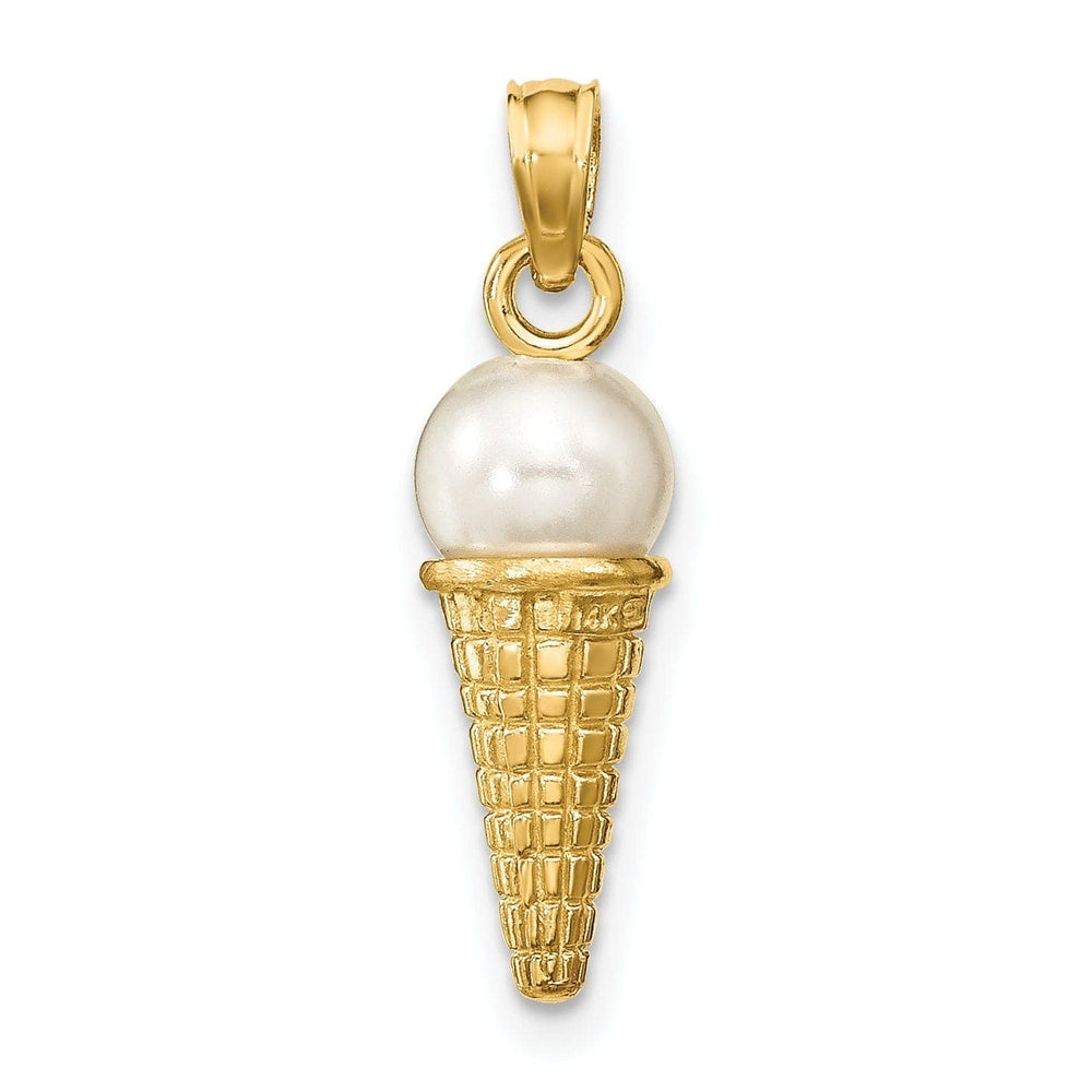 Lovely Rita's Pendants & Charms 14K Yellow Gold Satin Polished Finish 3-D with White Bead Ice Cream Cone Charm