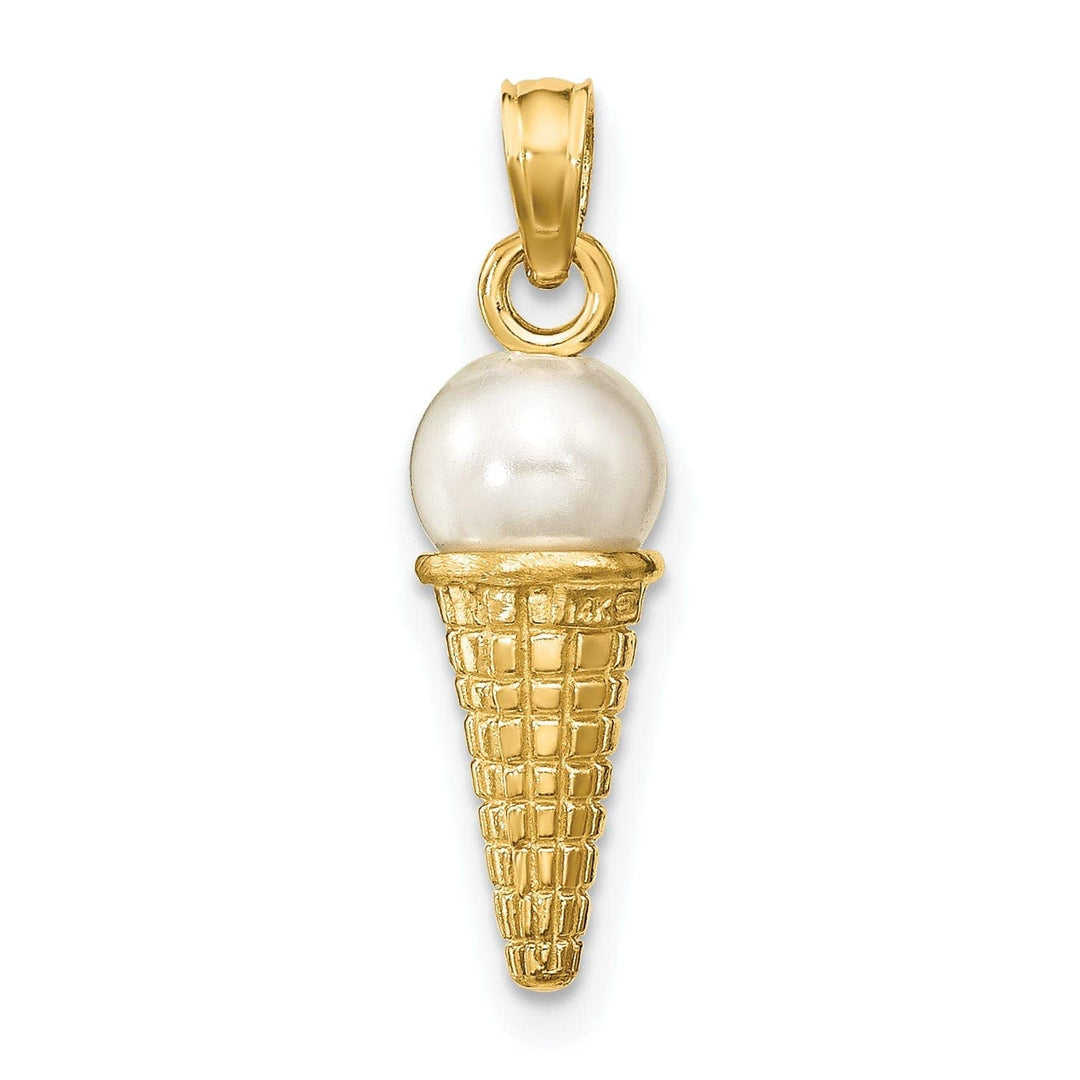 Lovely Rita's Pendants & Charms 14K Yellow Gold Satin Polished Finish 3-D with White Bead Ice Cream Cone Charm