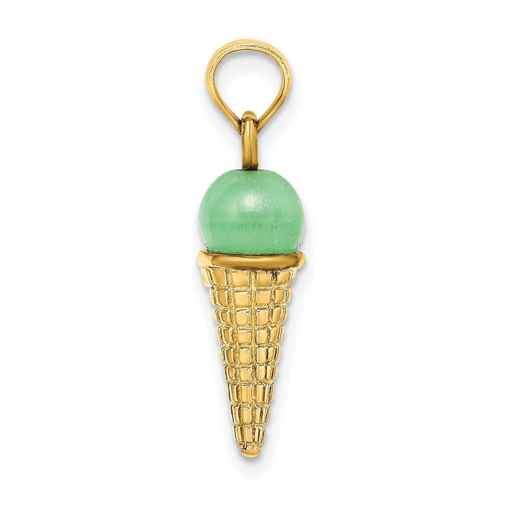 Lovely Rita's Pendants & Charms 14K Yellow Gold Satin Polished Finish 3-Dimensional with Green Bead Ice Cream Cone Charm Pendant