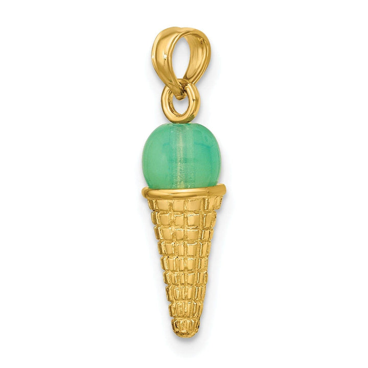 Lovely Rita's Pendants & Charms 14K Yellow Gold Satin Polished Finish 3-Dimensional with Green Bead Ice Cream Cone Charm Pendant
