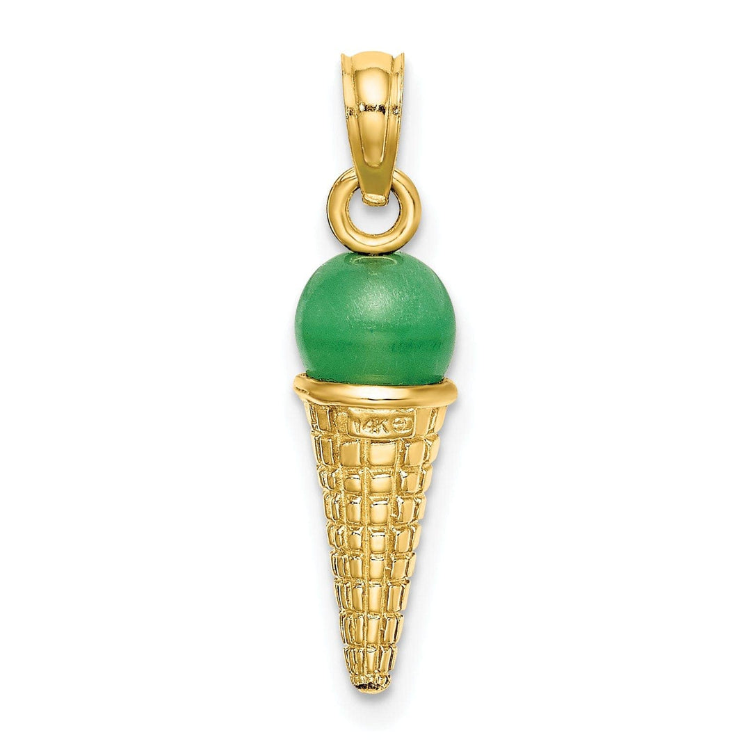 Lovely Rita's Pendants & Charms 14K Yellow Gold Satin Polished Finish 3-Dimensional with Green Bead Ice Cream Cone Charm Pendant