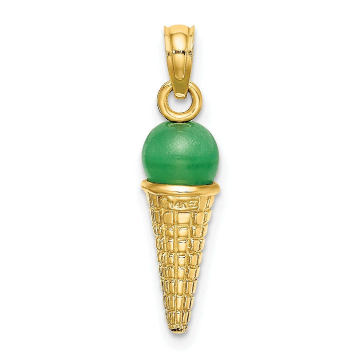 Lovely Rita's Pendants & Charms 14K Yellow Gold Satin Polished Finish 3-Dimensional with Green Bead Ice Cream Cone Charm Pendant