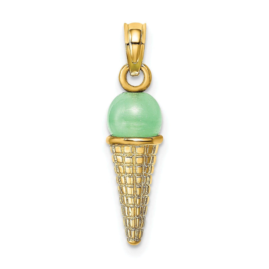 Lovely Rita's Pendants & Charms 14K Yellow Gold Satin Polished Finish 3-Dimensional with Green Bead Ice Cream Cone Charm Pendant