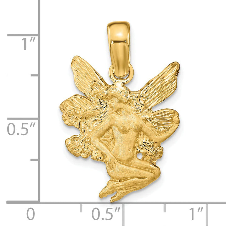 Lovely Rita's Pendants & Charms 14k Yellow Gold Satin Polished Finish Fairy with Wings Design Charm Pendant