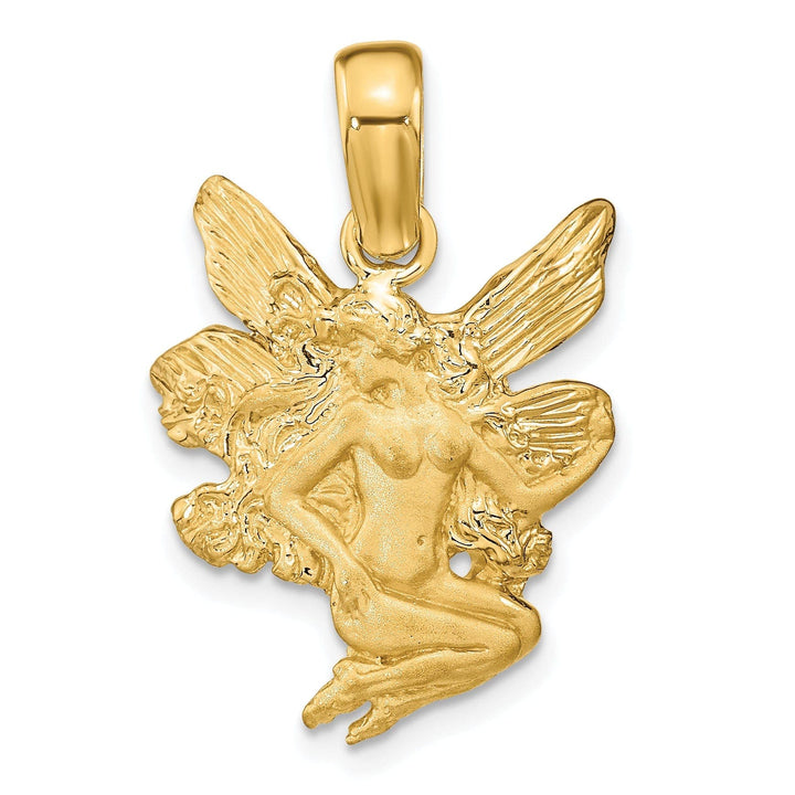 Lovely Rita's Pendants & Charms 14k Yellow Gold Satin Polished Finish Fairy with Wings Design Charm Pendant