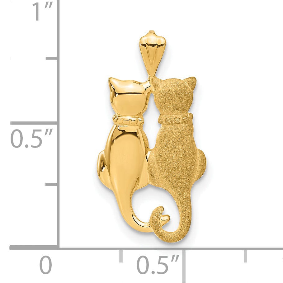 Lovely Rita's Pendants & Charms 14k Yellow Gold Satin Polished Finish Two Cats Sitting Charm Pendant