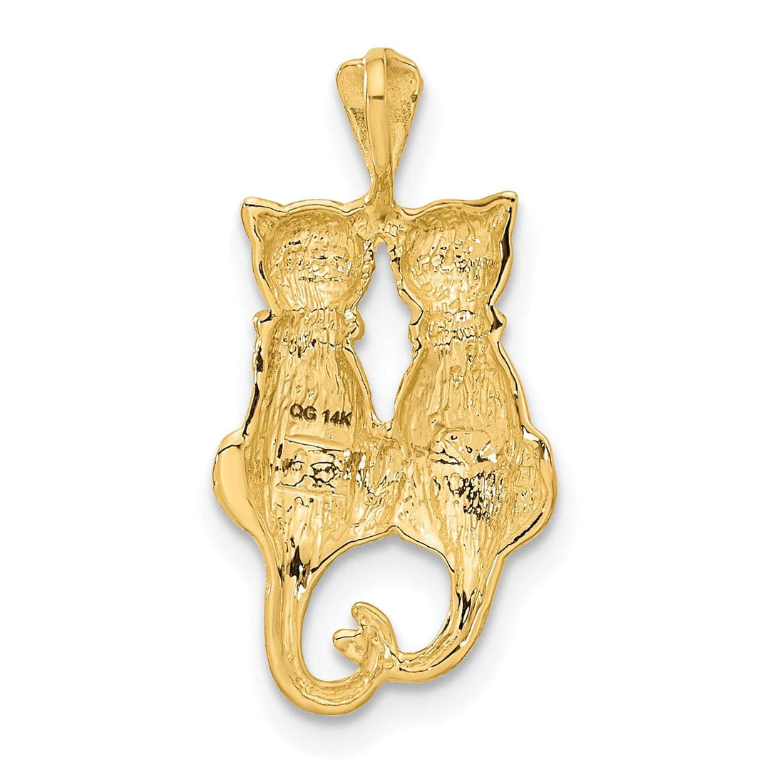 Lovely Rita's Pendants & Charms 14k Yellow Gold Satin Polished Finish Two Cats Sitting Charm Pendant