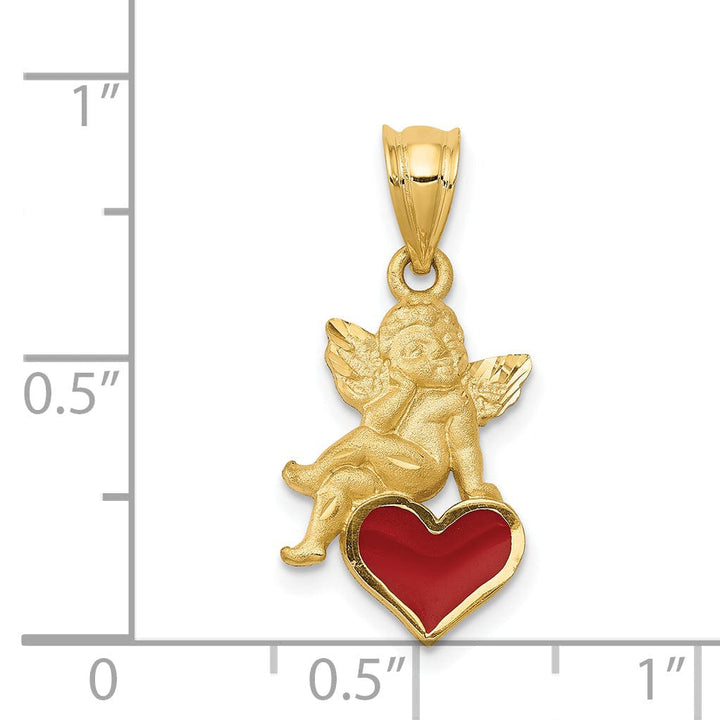 Lovely Rita's Pendants & Charms 14k Yellow Gold Satin Red Enameled Finish Angel on Heart Pendant