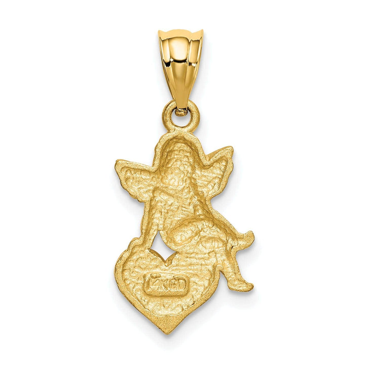 Lovely Rita's Pendants & Charms 14k Yellow Gold Satin Red Enameled Finish Angel on Heart Pendant