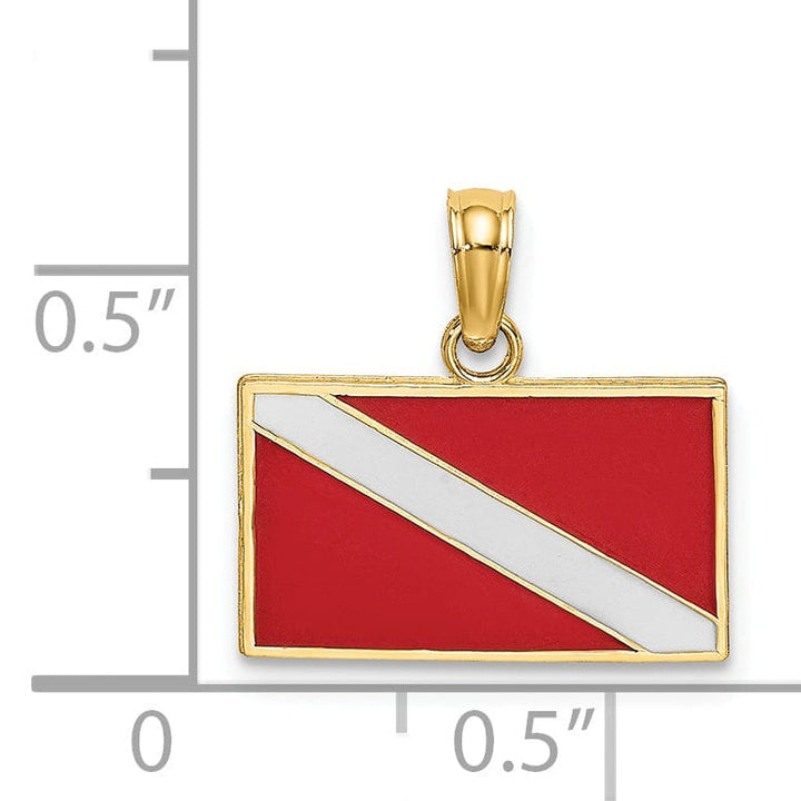 Lovely Rita's Pendants & Charms 14K Yellow Gold Scuba Diving Flag with Red and White Enamel Finish