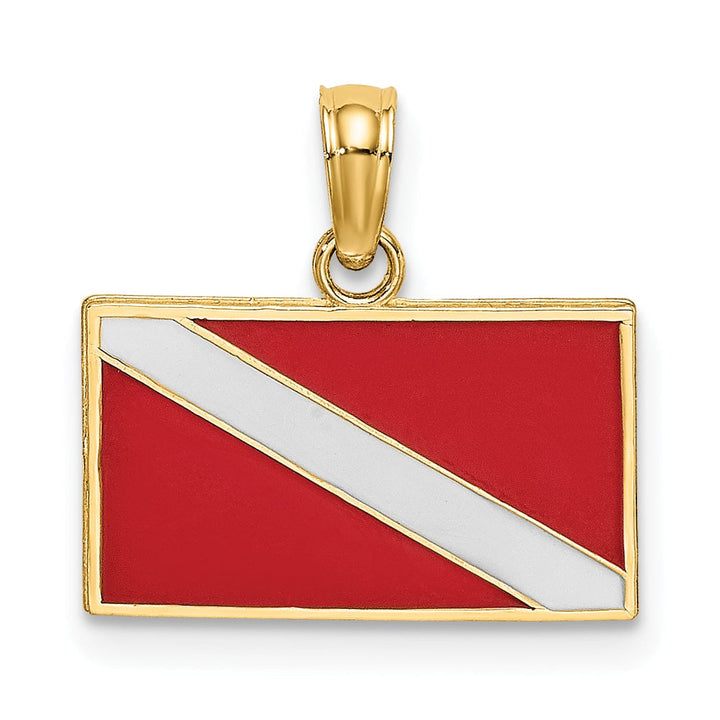 Lovely Rita's Pendants & Charms 14K Yellow Gold Scuba Diving Flag with Red and White Enamel Finish