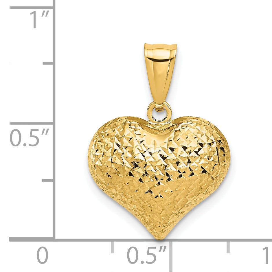 Lovely Rita's Pendants & Charms 14K Yellow Gold Semi-Solid Diamond Cut Polished, Textured Finish 3-Dimensional Puff Heart Shape Design Charm Pendant