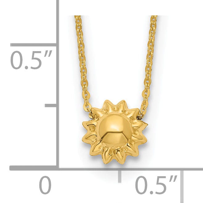 Lovely Rita's Pendants & Charms 14k Yellow Gold Semi-Solid Polished Finish 3-Dimensional Puffed Sun Style Pendant in a 16.5-Inch Cable Chain Necklace Set