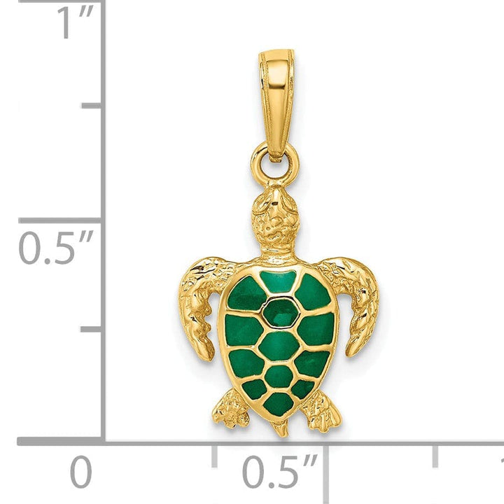 Lovely Rita's Pendants & Charms 14k Yellow Gold Semi Solid Polished Textured Finish  Green Enameled Sea Turtle Pendant
