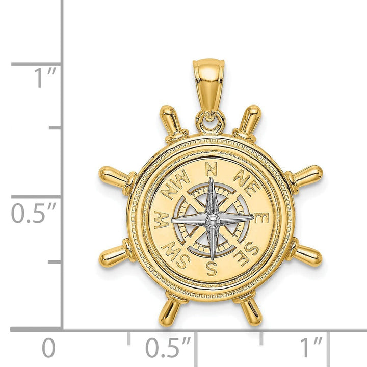 Lovely Rita's Pendants & Charms 14K Yellow Gold Ship Wheel Design Nautical Boating Compass Pendant